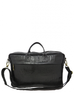 Pasta de Mão de Couro Preta Croco